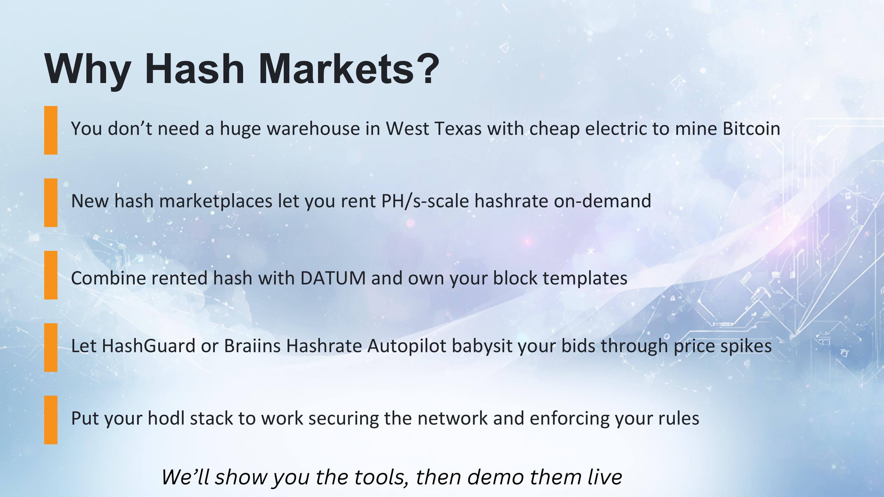 Slide 2 of 18 from 'Mining Like The Big Players' (2026-05-14, RRBTC). Part of a presentation covering: mining, hashrate-marketplace, braiins, datum, stratum-v2, automation.