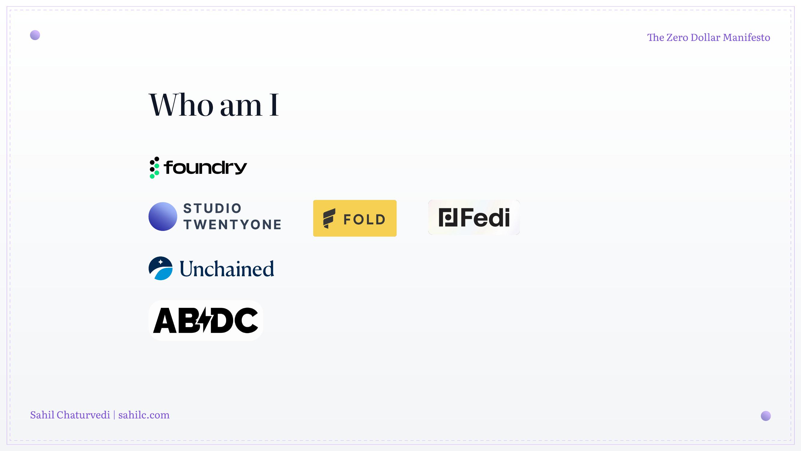 Slide 2 of 28 from 'Zero Dollar Manifesto' (2024-06-22, Sahil Chaturvedi). Part of a presentation covering: getonzero, bitcoin-only, personal-finance, sound-money, sovereignty.