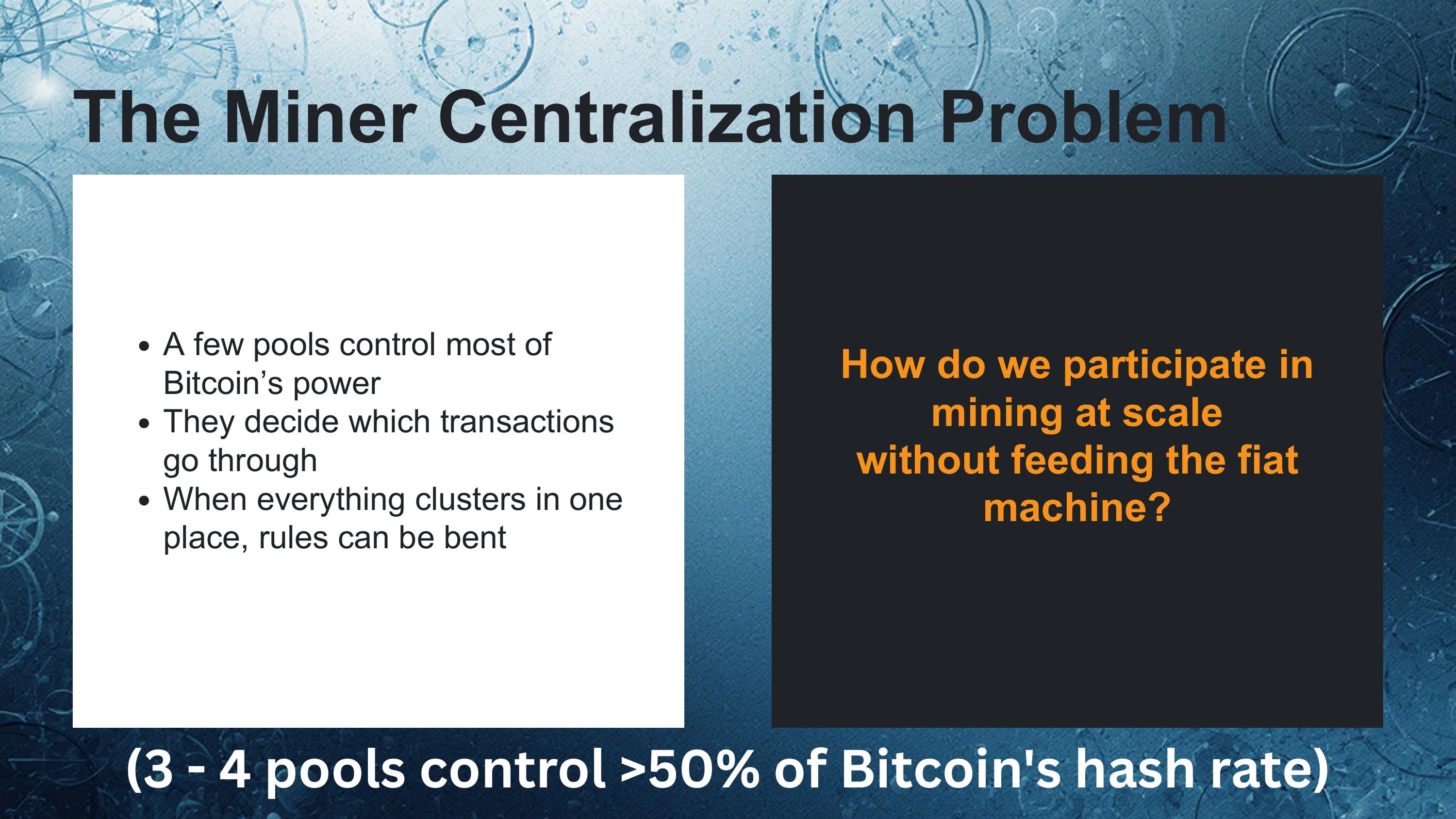 Slide 3 of 18 from 'Mining Like The Big Players' (2026-05-14, RRBTC). Part of a presentation covering: mining, hashrate-marketplace, braiins, datum, stratum-v2, automation.