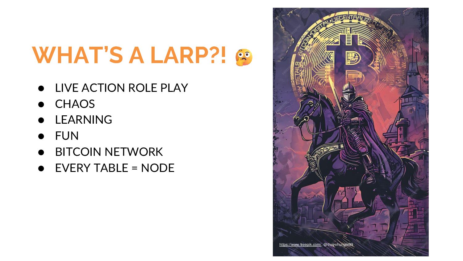 Slide 5 of 43 from 'Round Rock Bitcoiners #26 – LARP Presentation' (2024-07-29, RRBTC). Part of a presentation covering: larp, lightning, security, cosigners, lnbits.