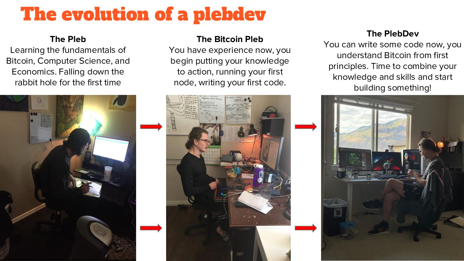 Slide 5 of 41 from 'RR Bitcoiners #18 – PlebDevs Takeover' (2023-11-09, Austin (@bitcoinplebdev)). Part of a presentation covering: plebdevs, lightning, development, pleblab, education.