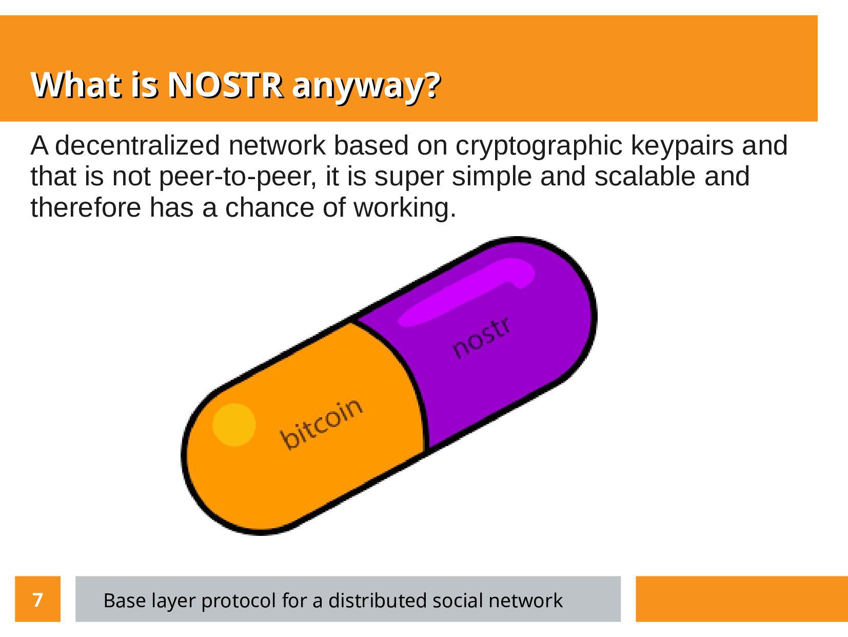 Slide 7 of 17 from 'What Is NOSTR? Meetup' (2023-01-12)