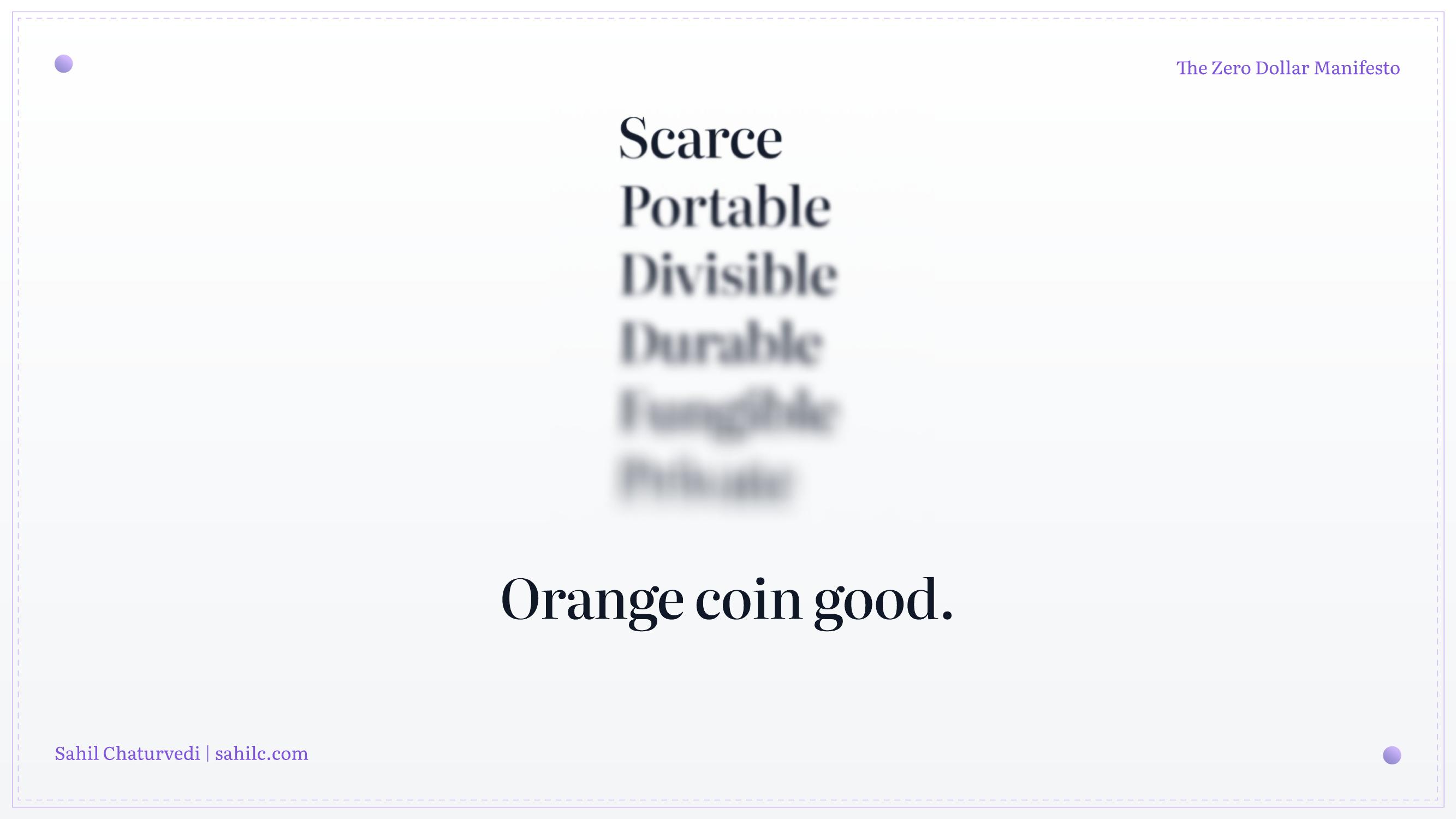 Slide 6 of 28 from 'Zero Dollar Manifesto' (2024-06-22, Sahil Chaturvedi). Part of a presentation covering: getonzero, bitcoin-only, personal-finance, sound-money, sovereignty.