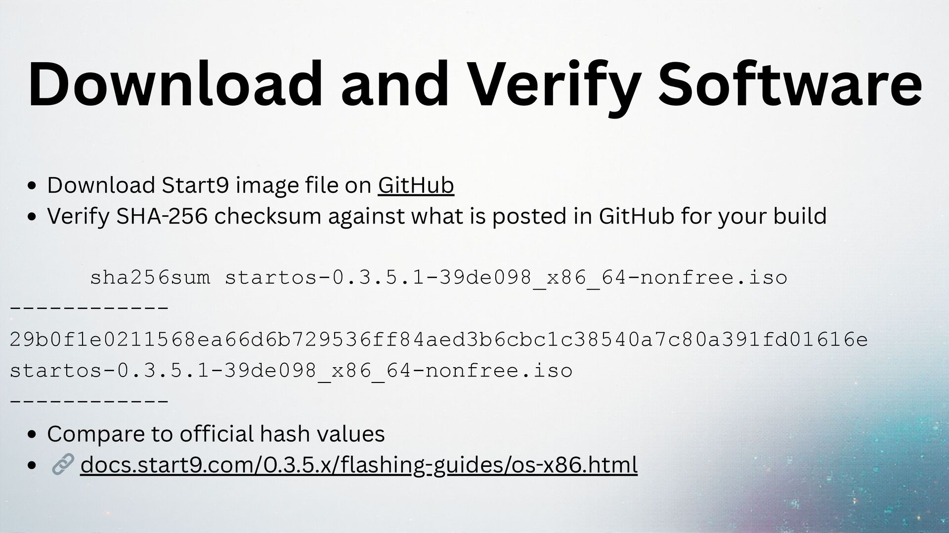 Slide 9 of 17 from 'Node Builder Workshop – Build a Start9OS Bitcoin Node' (2025-11-13)