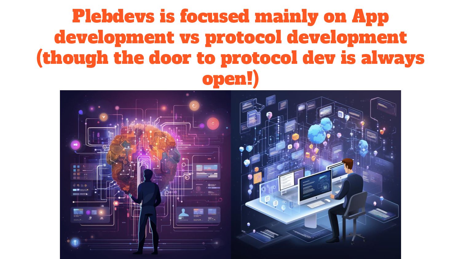 Slide 11 of 41 from 'RR Bitcoiners #18 – PlebDevs Takeover' (2023-11-09, Austin (@bitcoinplebdev)). Part of a presentation covering: plebdevs, lightning, development, pleblab, education.