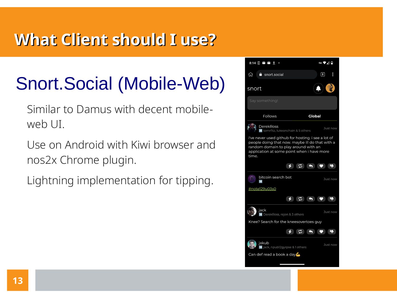 Slide 13 of 17 from 'What Is NOSTR? Meetup' (2023-01-12)