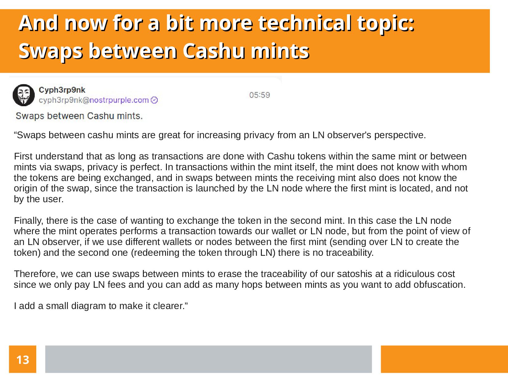 Slide 13 of 21 from 'Cashu Mints Meetup 10 2023 03 09' (2023-03-09)