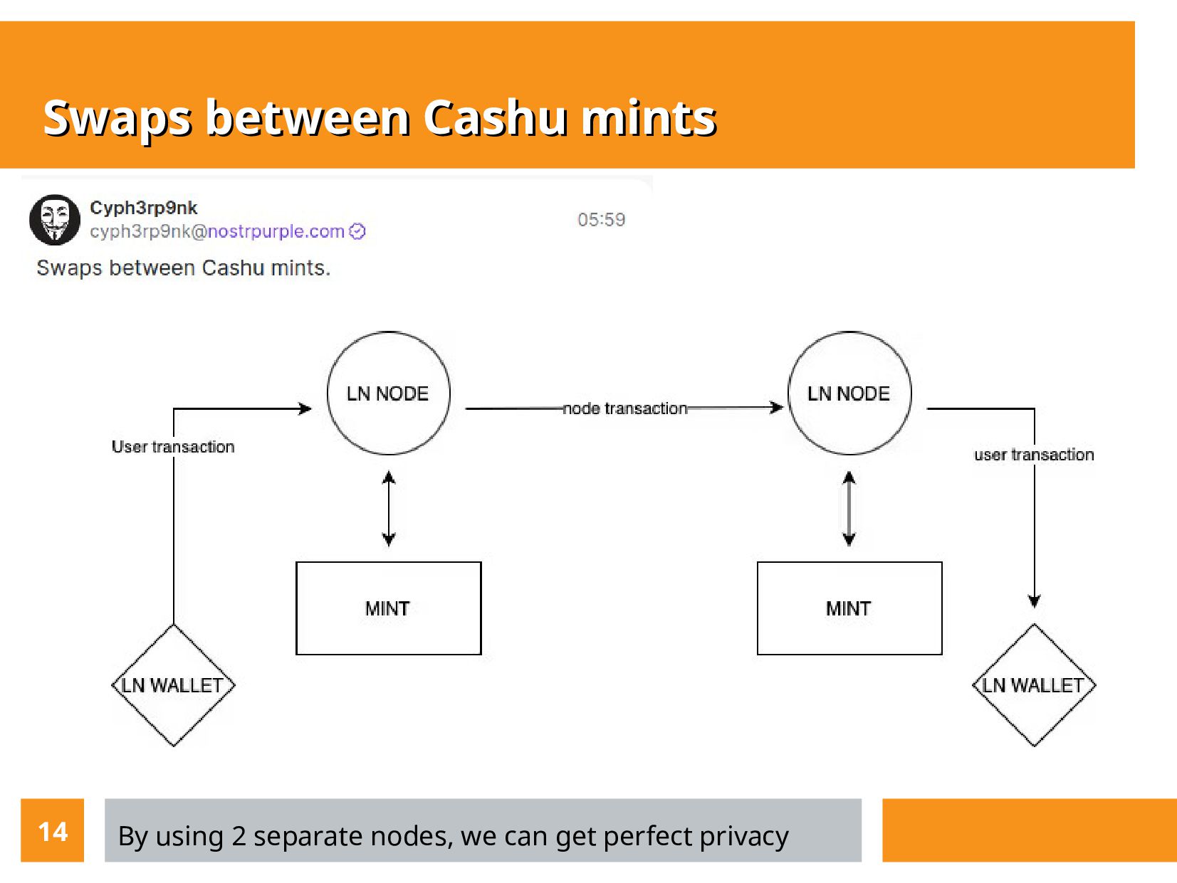 Slide 14 of 21 from 'Cashu Mints Meetup 10 2023 03 09' (2023-03-09)
