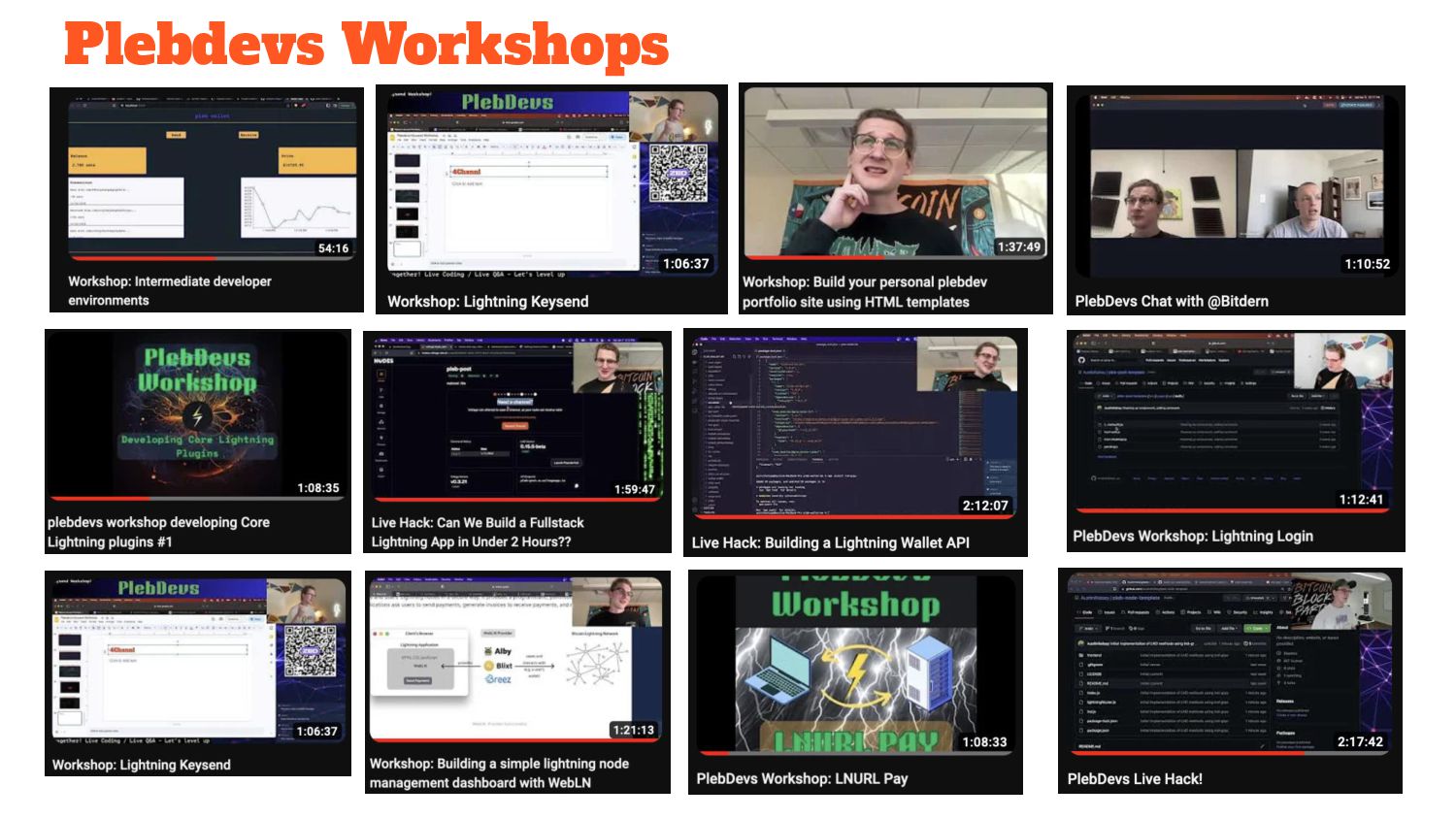 Slide 15 of 41 from 'RR Bitcoiners #18 – PlebDevs Takeover' (2023-11-09, Austin (@bitcoinplebdev)). Part of a presentation covering: plebdevs, lightning, development, pleblab, education.