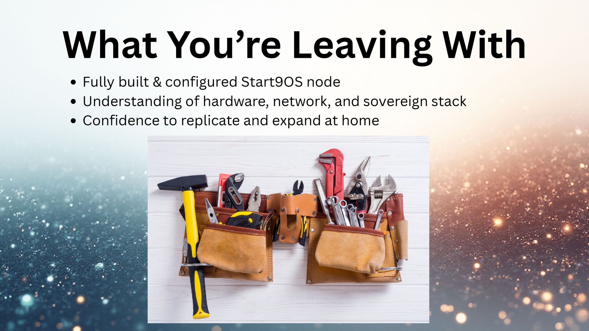 Slide 16 of 17 from 'Node Builder Workshop – Build a Start9OS Bitcoin Node' (2025-11-13)