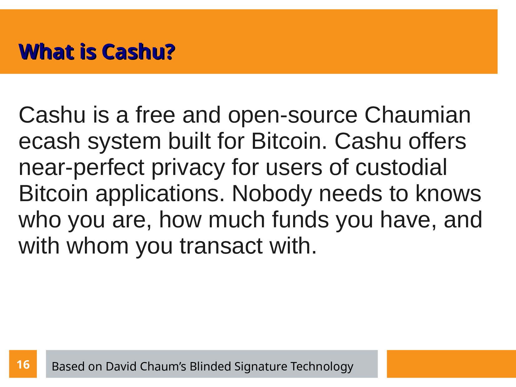 Slide 16 of 21 from 'Cashu Mints Meetup 10 2023 03 09' (2023-03-09)